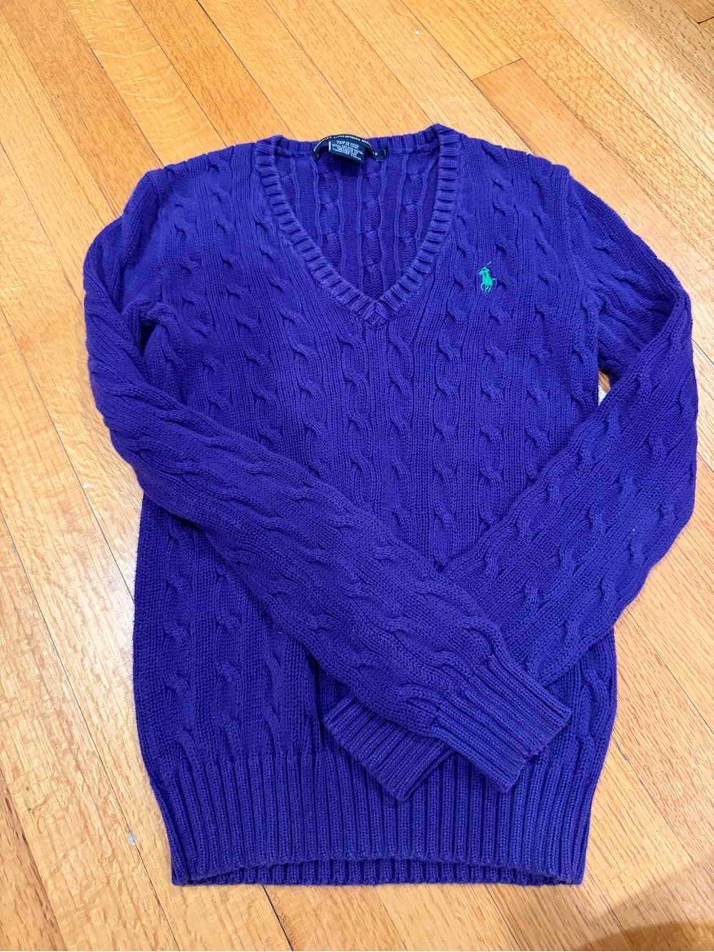 Ralph Lauren Purple Cable-Knit V-Neck Sweater
